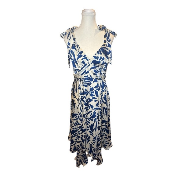 Alexis x Target Blue Botanical Tie Strap Asymmetrical Hem Dress Sz M Flowy - Picture 2 of 10